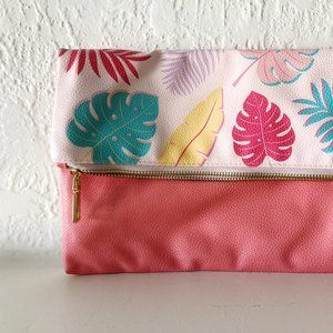 Coral Pink Tropical Leaf Clutch - STUDIO DIY